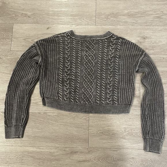 Aeropostale Cable Knit Sweater S Cropped Y2K Faded Gray Casual - Picture 4 of 8
